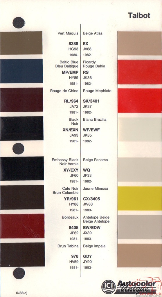 1980 - 1987 Talbot Paint Charts Autocolor 1